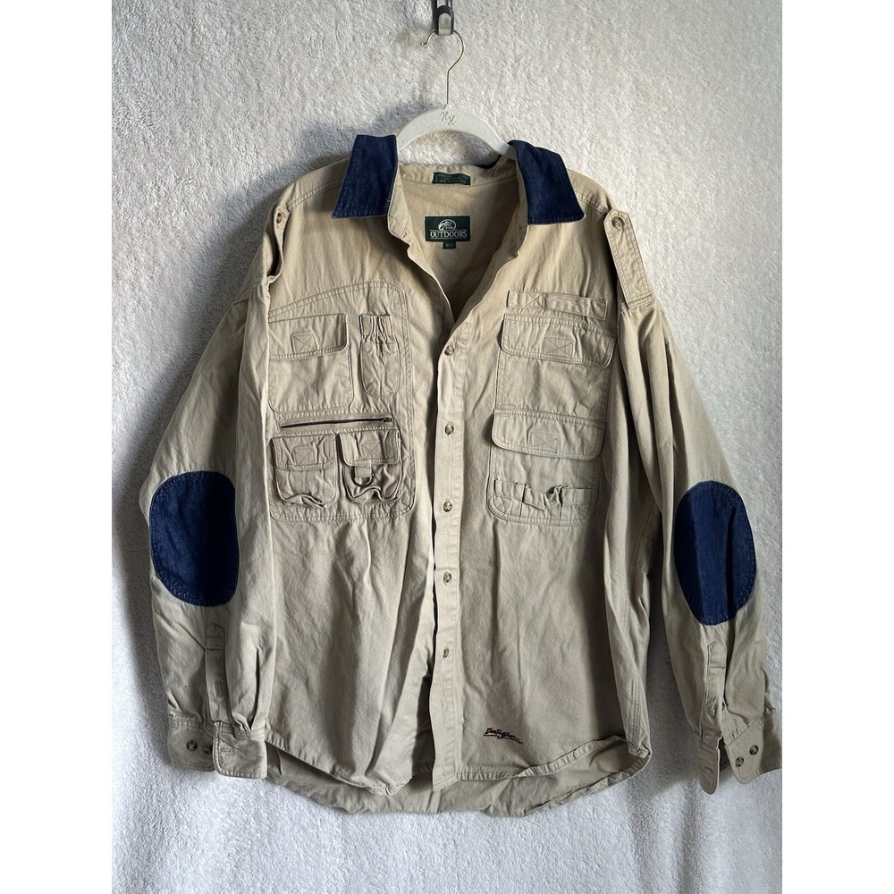 Bass Pro Shops Outdoors Men'sβ XLT Tan Fishing Jacket Long Sleeve Shirt Hiking